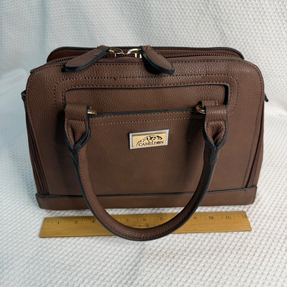 Cameleon Brown Pebbled Faux Leather Concealed Carry CCW Handbag Satchel